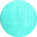 Round Machine Washable Abstract Turquoise Contemporary Area Rugs, wshcon1465turq