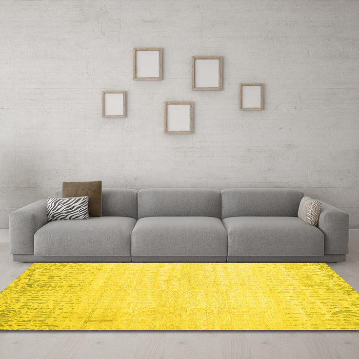 Machine Washable Abstract Yellow Contemporary Rug in a Living Room, wshcon1467yw