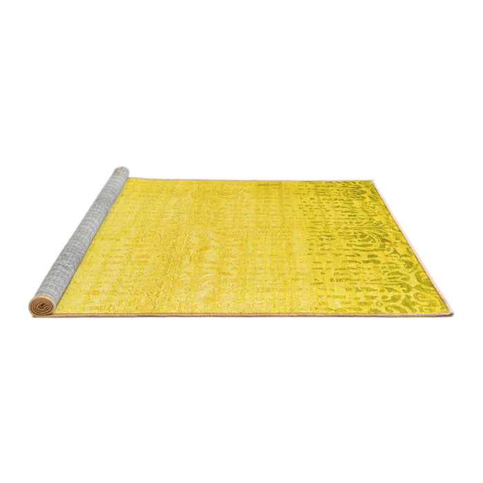 Sideview of Machine Washable Abstract Yellow Contemporary Rug, wshcon1467yw