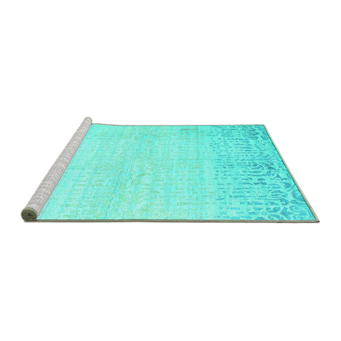 Sideview of Machine Washable Abstract Turquoise Contemporary Area Rugs, wshcon1467turq