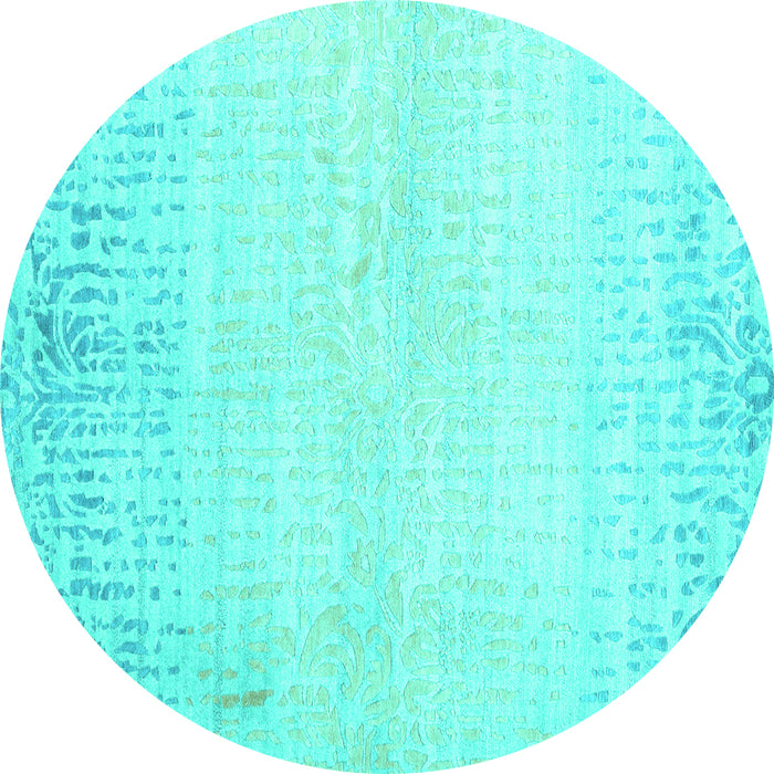 Round Machine Washable Abstract Turquoise Contemporary Area Rugs, wshcon1467turq