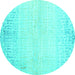 Round Machine Washable Abstract Turquoise Contemporary Area Rugs, wshcon1467turq