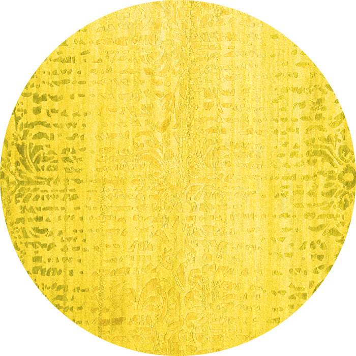 Round Machine Washable Abstract Yellow Contemporary Rug, wshcon1467yw