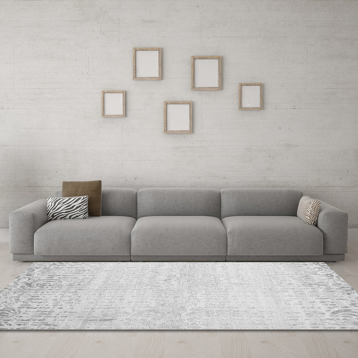 Machine Washable Abstract Gray Contemporary Rug in a Living Room,, wshcon1467gry