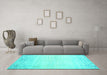 Machine Washable Abstract Turquoise Contemporary Area Rugs in a Living Room,, wshcon1467turq