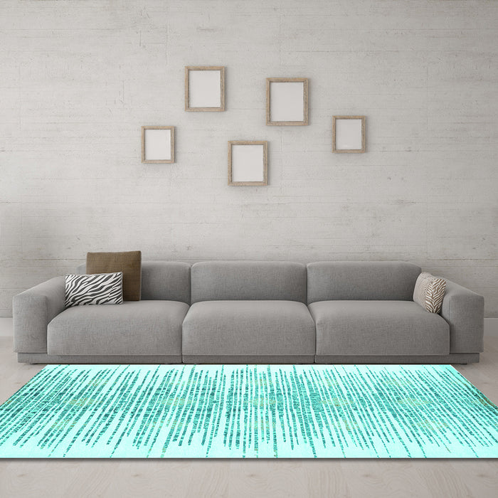 Machine Washable Abstract Turquoise Contemporary Area Rugs in a Living Room,, wshcon1468turq