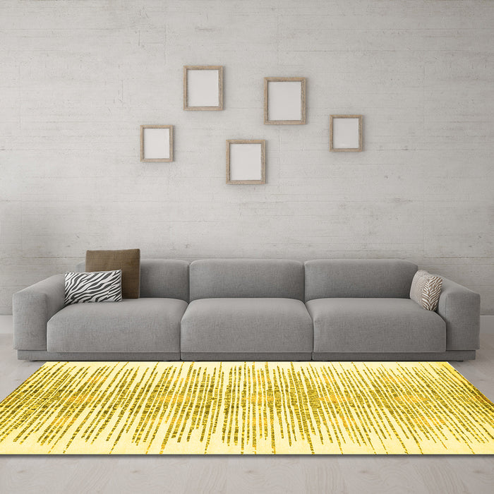 Machine Washable Abstract Yellow Contemporary Rug in a Living Room, wshcon1468yw