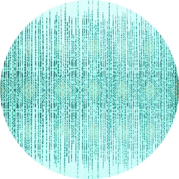 Round Machine Washable Abstract Turquoise Contemporary Area Rugs, wshcon1468turq