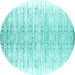 Round Machine Washable Abstract Turquoise Contemporary Area Rugs, wshcon1468turq