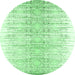 Round Machine Washable Abstract Emerald Green Contemporary Area Rugs, wshcon1468emgrn