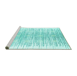 Sideview of Machine Washable Abstract Turquoise Contemporary Area Rugs, wshcon1468turq