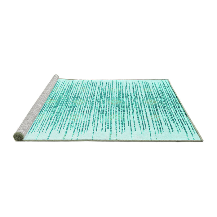 Sideview of Machine Washable Abstract Turquoise Contemporary Area Rugs, wshcon1468turq
