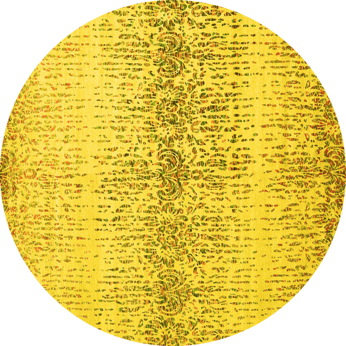 Round Machine Washable Abstract Yellow Contemporary Rug, wshcon1469yw
