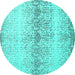 Round Machine Washable Abstract Turquoise Contemporary Area Rugs, wshcon1469turq