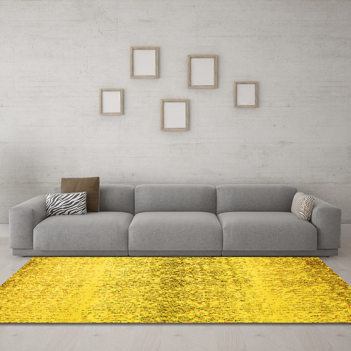 Machine Washable Abstract Yellow Contemporary Rug in a Living Room, wshcon1469yw