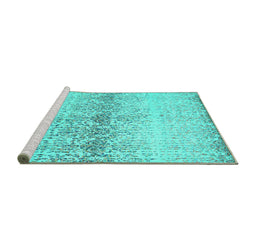 Sideview of Machine Washable Abstract Turquoise Contemporary Area Rugs, wshcon1469turq