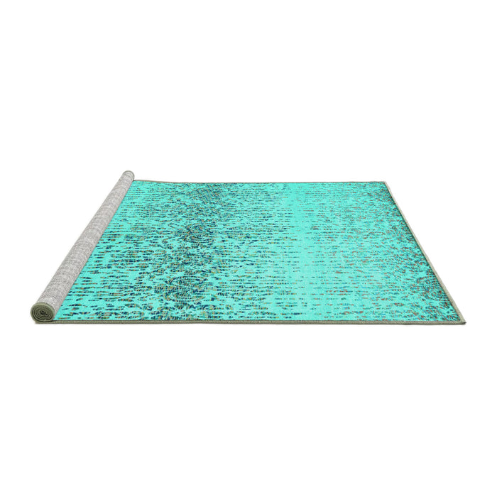 Sideview of Machine Washable Abstract Turquoise Contemporary Area Rugs, wshcon1469turq