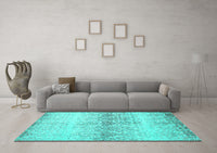 Machine Washable Abstract Turquoise Contemporary Rug, wshcon1469turq