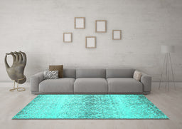 Machine Washable Abstract Turquoise Contemporary Area Rugs in a Living Room,, wshcon1469turq
