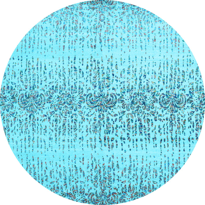 Round Abstract Light Blue Contemporary Rug, con1469lblu