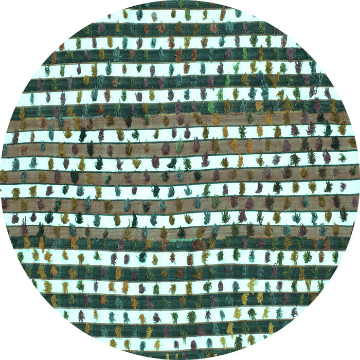 Round Machine Washable Southwestern Turquoise Country Area Rugs, wshcon146turq