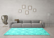 Machine Washable Abstract Turquoise Contemporary Area Rugs in a Living Room,, wshcon1470turq