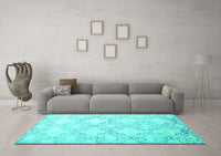 Machine Washable Abstract Turquoise Contemporary Rug, wshcon1470turq