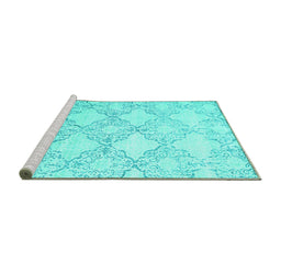 Sideview of Machine Washable Abstract Turquoise Contemporary Area Rugs, wshcon1470turq