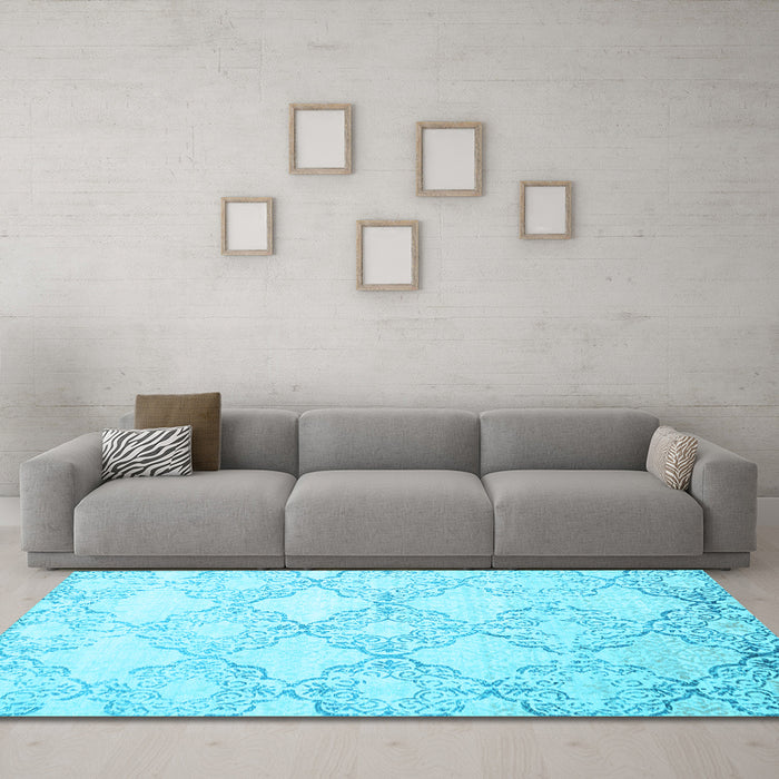 Machine Washable Abstract Light Blue Contemporary Rug in a Living Room, wshcon1470lblu