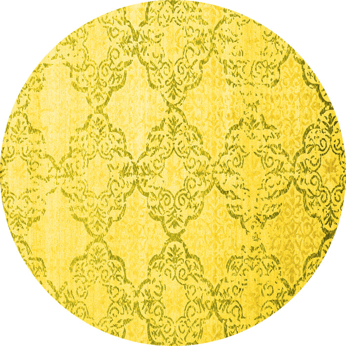 Round Machine Washable Abstract Yellow Contemporary Rug, wshcon1470yw