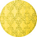 Round Machine Washable Abstract Yellow Contemporary Rug, wshcon1470yw