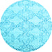 Round Machine Washable Abstract Light Blue Contemporary Rug, wshcon1470lblu