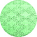 Round Machine Washable Abstract Emerald Green Contemporary Area Rugs, wshcon1470emgrn