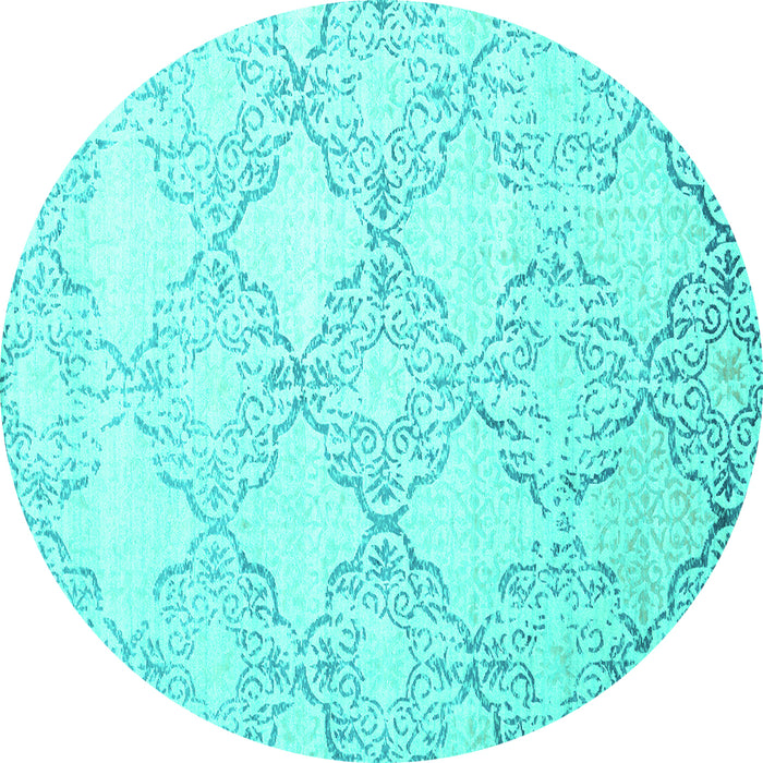 Round Abstract Turquoise Contemporary Rug, con1470turq