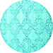 Round Abstract Turquoise Contemporary Rug, con1470turq