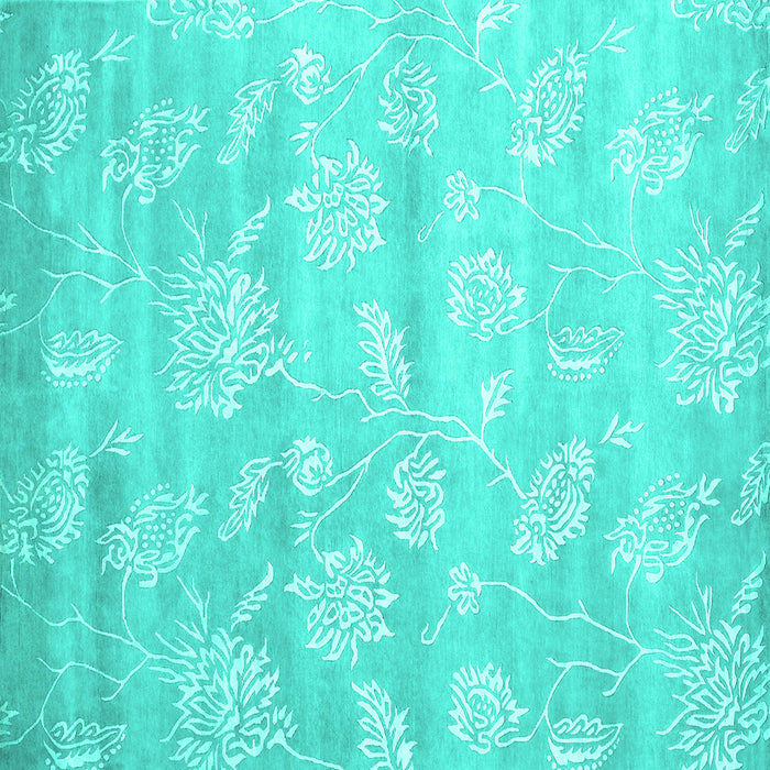 Square Machine Washable Abstract Turquoise Contemporary Area Rugs, wshcon1471turq