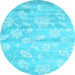 Round Abstract Light Blue Contemporary Rug, con1471lblu