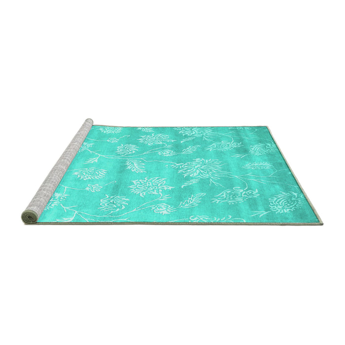 Sideview of Machine Washable Abstract Turquoise Contemporary Area Rugs, wshcon1471turq