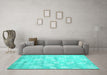 Machine Washable Abstract Turquoise Contemporary Area Rugs in a Living Room,, wshcon1471turq