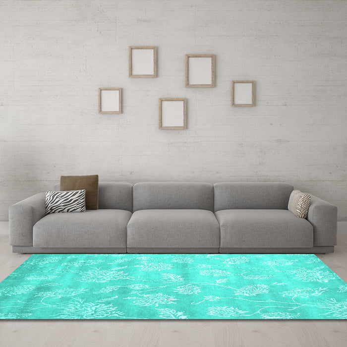 Machine Washable Abstract Turquoise Contemporary Area Rugs in a Living Room,, wshcon1471turq