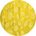 Round Abstract Yellow Contemporary Rug, con1471yw