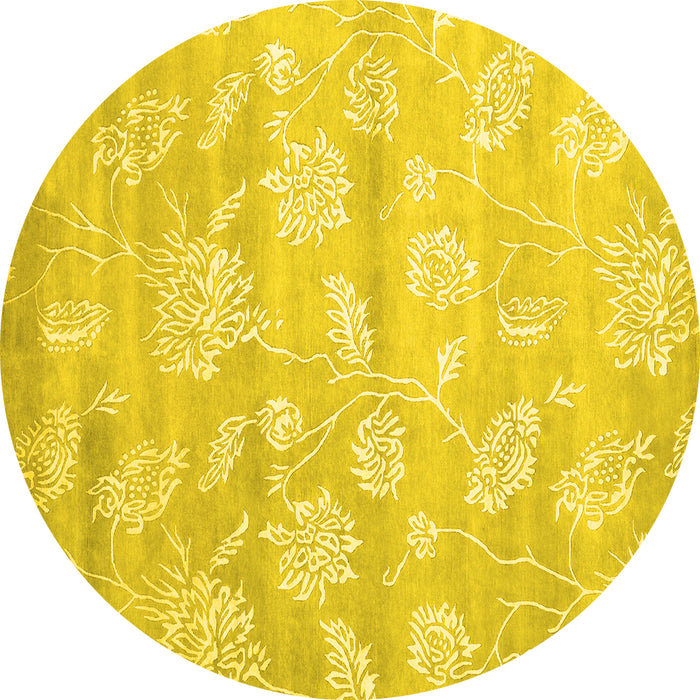 Round Machine Washable Abstract Yellow Contemporary Rug, wshcon1471yw