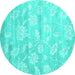 Round Abstract Turquoise Contemporary Rug, con1471turq