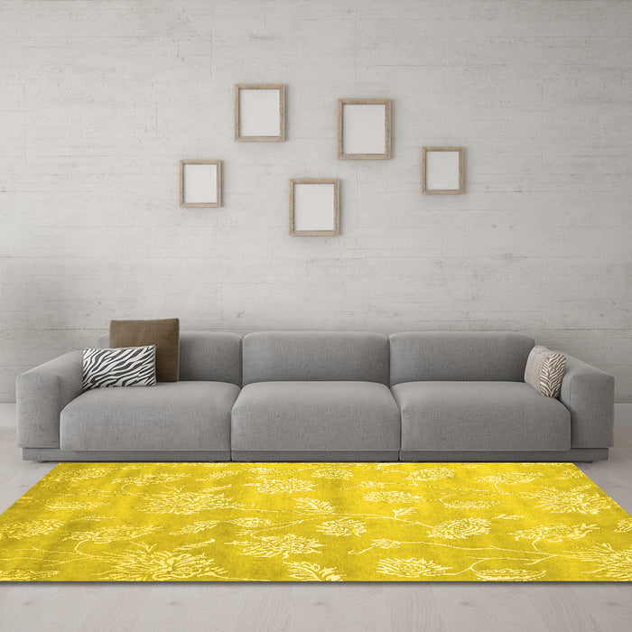 Machine Washable Abstract Yellow Contemporary Rug in a Living Room, wshcon1471yw