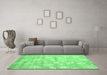 Machine Washable Abstract Emerald Green Contemporary Area Rugs in a Living Room,, wshcon1471emgrn