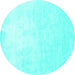 Round Machine Washable Solid Turquoise Modern Area Rugs, wshcon1472turq