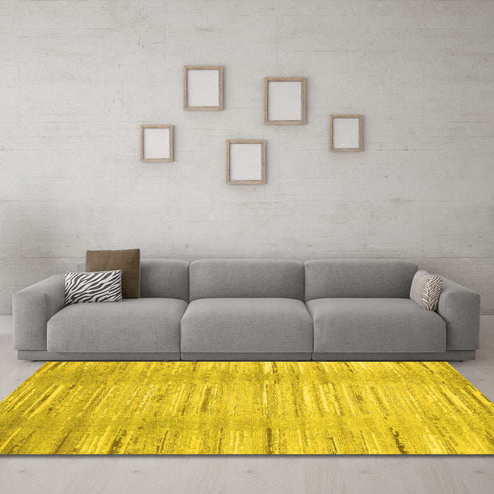 Machine Washable Abstract Yellow Contemporary Rug in a Living Room, wshcon1473yw