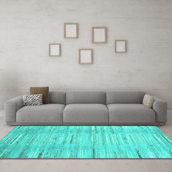 Machine Washable Abstract Turquoise Contemporary Area Rugs in a Living Room,, wshcon1473turq