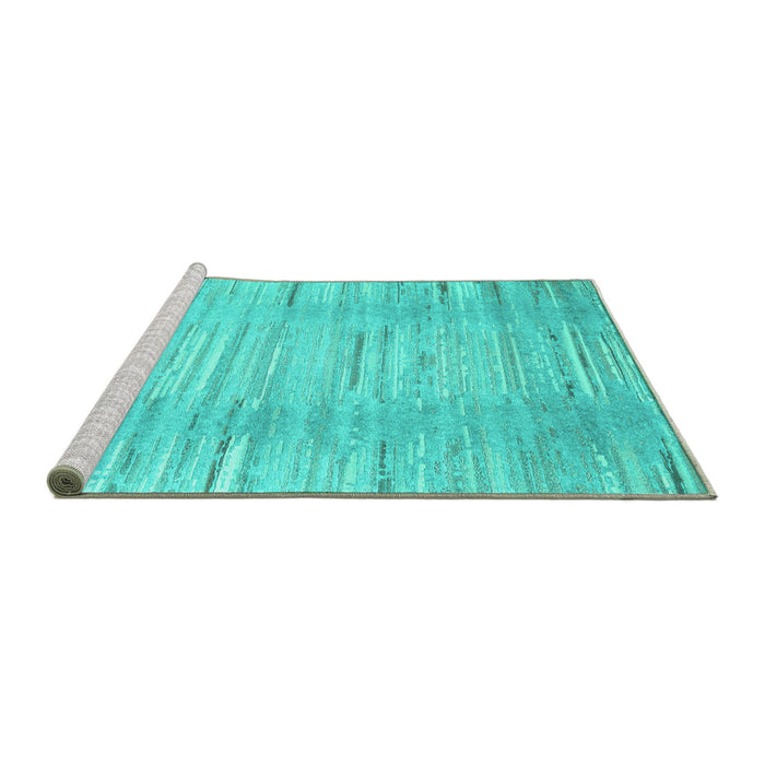 Sideview of Machine Washable Abstract Turquoise Contemporary Area Rugs, wshcon1473turq