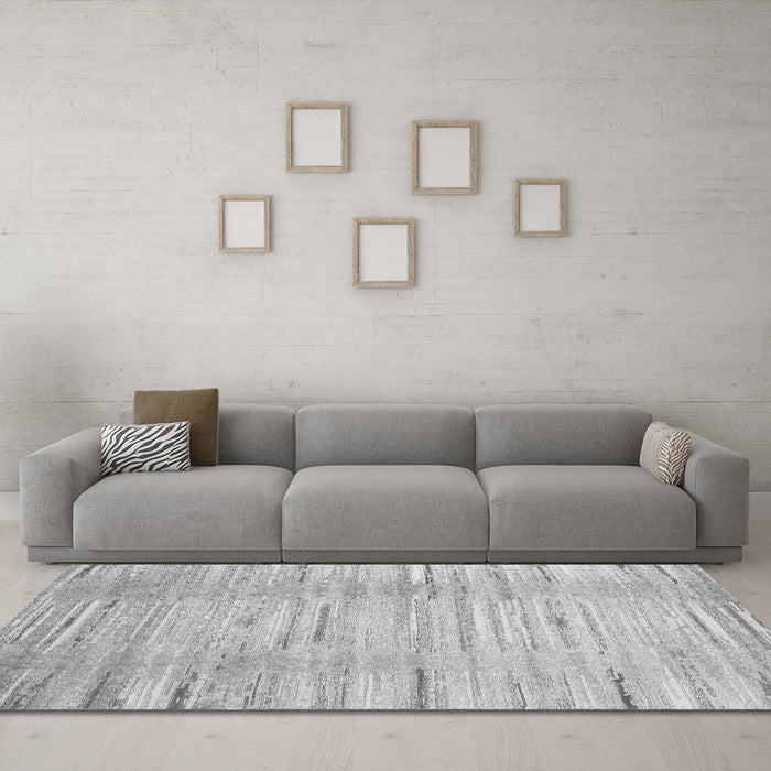 Machine Washable Abstract Gray Contemporary Rug in a Living Room,, wshcon1473gry